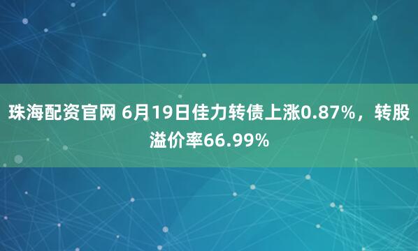珠海配资官网 6月19日佳力转债上涨0.87%，转股溢价率66.99%